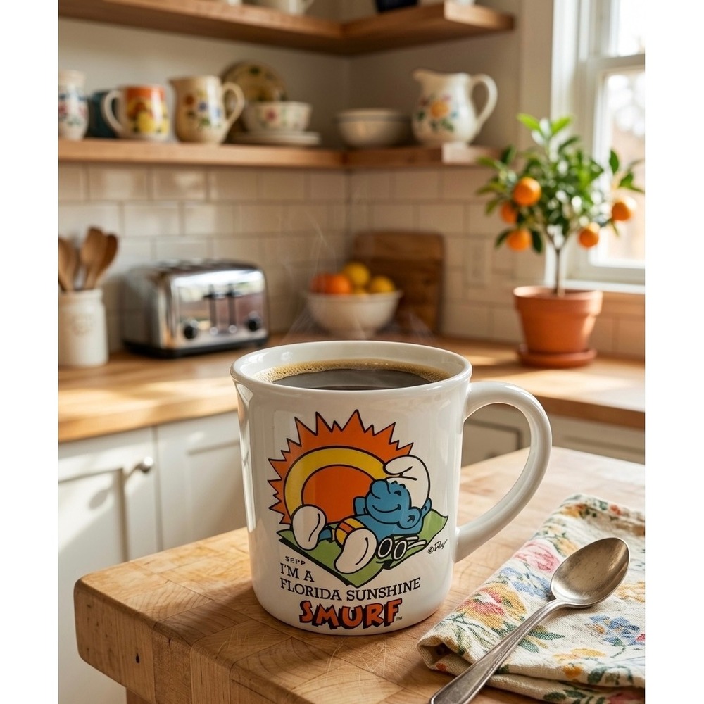 Vintage 1982 Smurf Mug Florida Sunshine Smurf Wallace Berrie Ceramic Coffee Cup